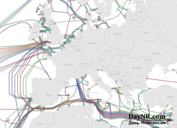 Сеть подводных кабелей, обеспечивающих функционирование интернета