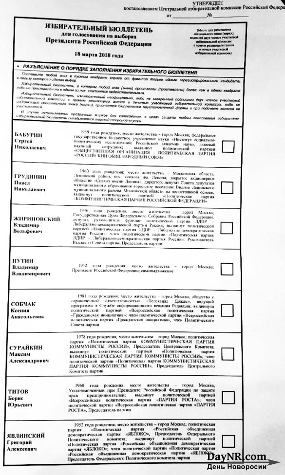 ЦИК утвердила текст избирательного бюллетеня на президентских выборах